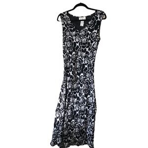 JESSICA black and white floral sleeveless v-neck midi summer dress